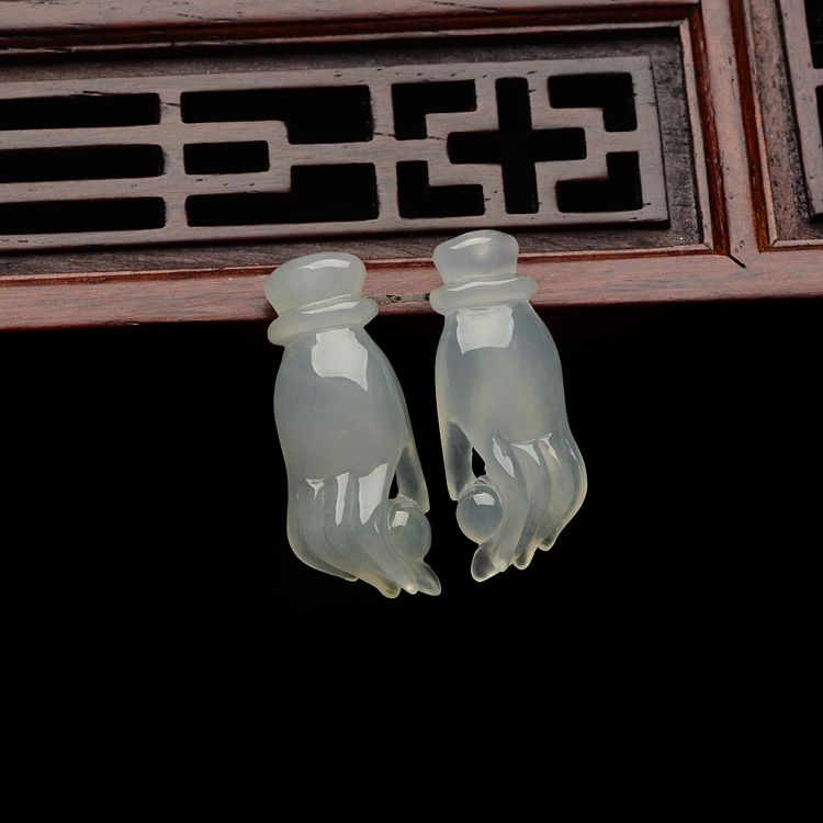 糯冰种淡晴水佛手挂件（一对）