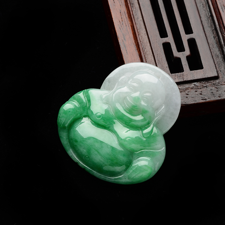 (超值推荐)糯冰种翠色玉佛挂件/胸坠面