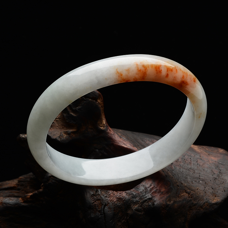 (超值推荐)糯冰种飘红花贵妃镯(57.5mm-52.2mm）