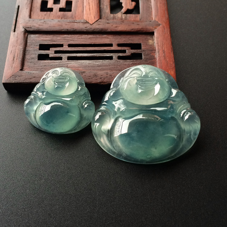 (超值推荐)冰种飘花玉佛挂件(一对)