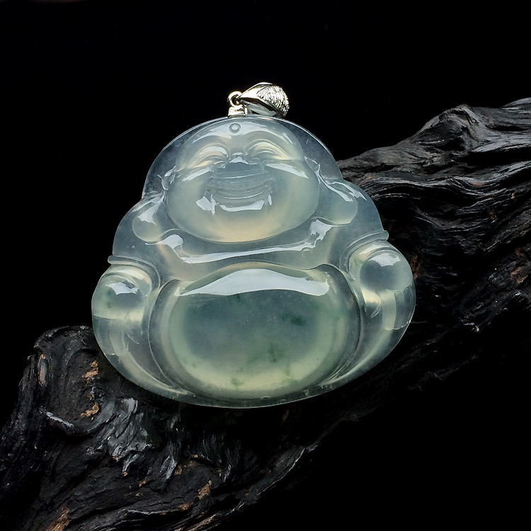冰种飘花玉佛挂件