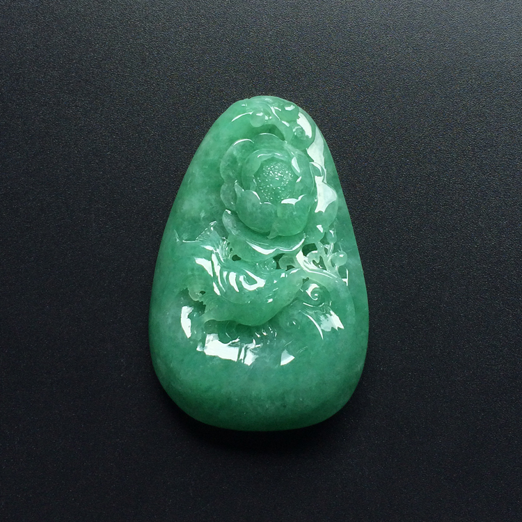 糯冰种豆色富贵花开挂件