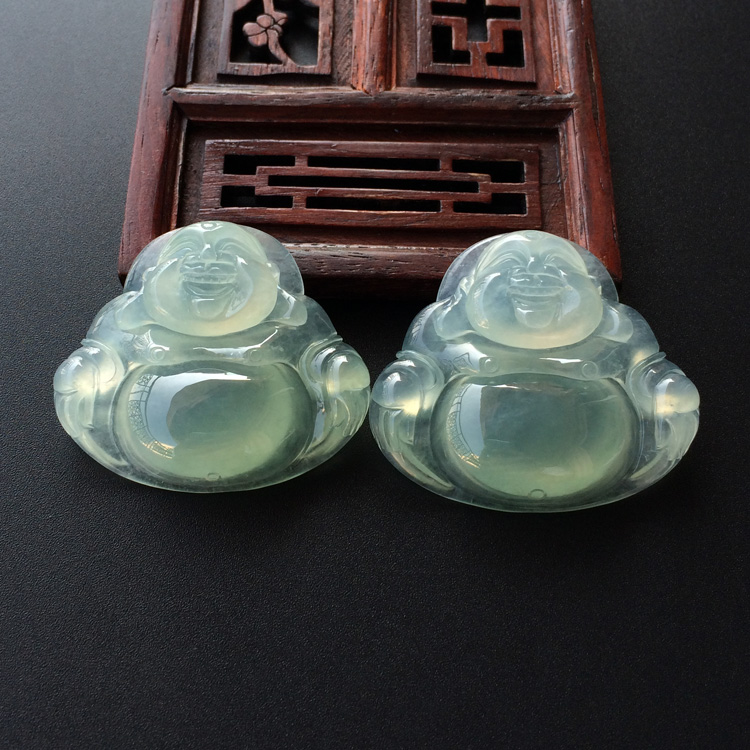 (超值推荐)冰种晴水/晴水略飘花玉佛挂件(一对)