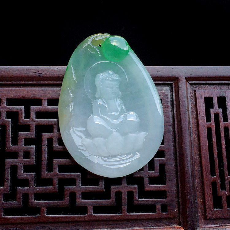 糯冰种淡三彩宝宝佛挂件
