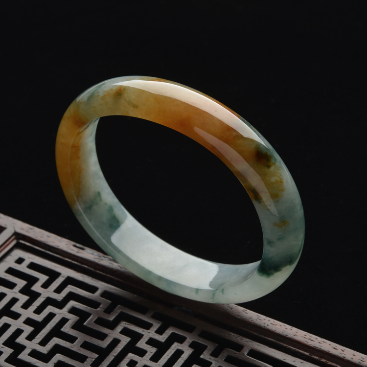 (超值推荐)糯冰种褐黄翡飘花贵妃镯(55.3mm-46.8mm)