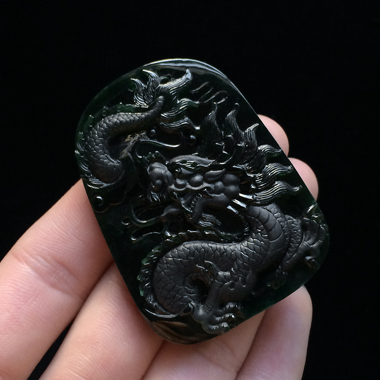 （超值推荐）冰玻种墨翠龙牌挂件