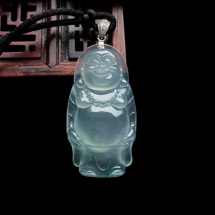 冰玻种飘花站佛挂件