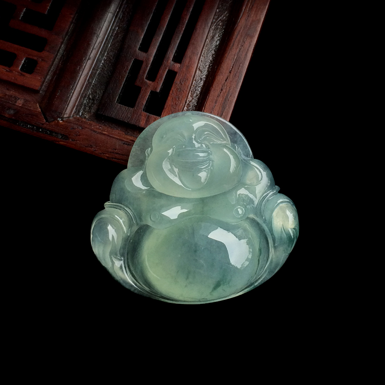  冰种飘花玉佛挂件
