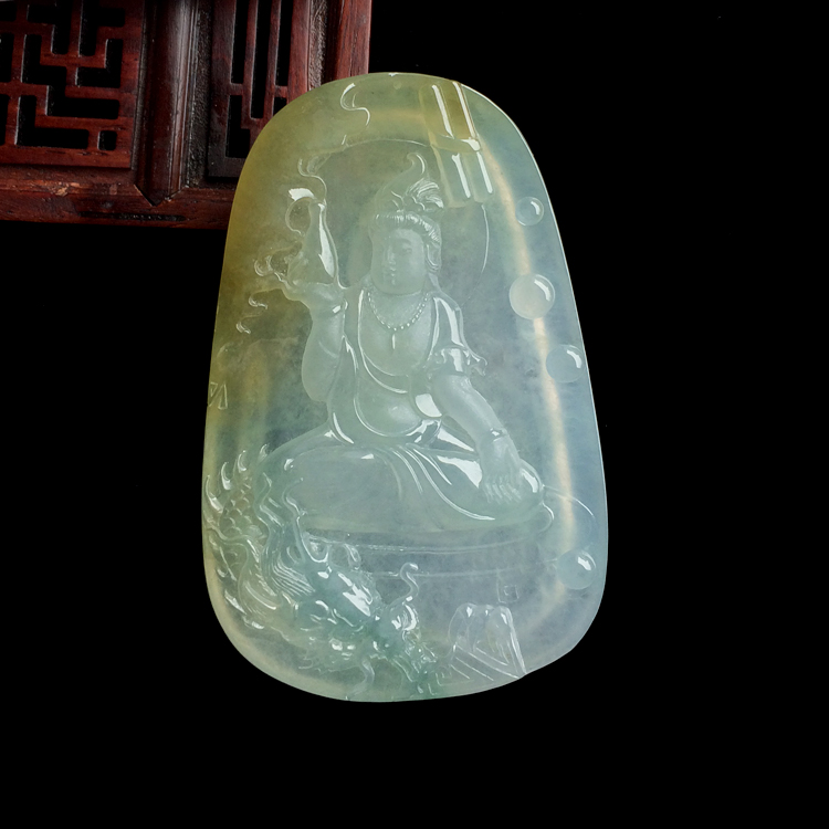 冰种黄翡降龙观音挂件