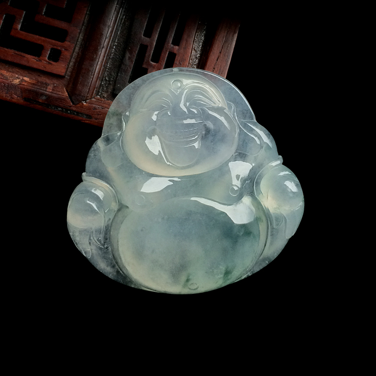 冰种飘花玉佛挂件