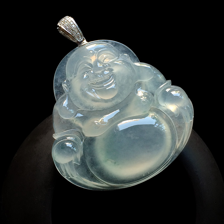（超值推荐）冰玻种略飘花玉佛挂件