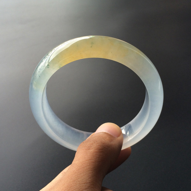 (超值推荐)冰玻种晴水黄翡略飘花手镯(58.3mm)