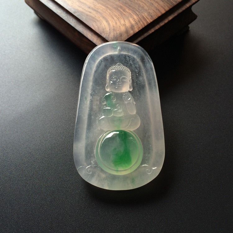 (超值推荐)冰玻种飘阳绿宝宝佛挂件【玉雕名家加龙作品】