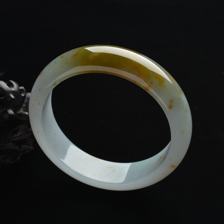 (超值推荐)糯冰种褐黄翡飘红花手镯(58.7mm)
