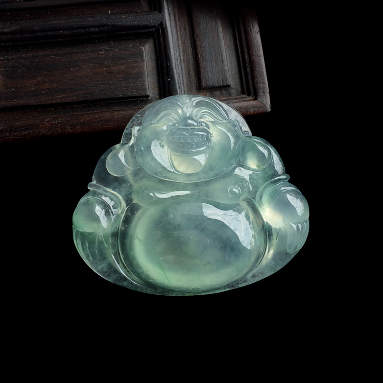 冰种飘花玉佛挂件