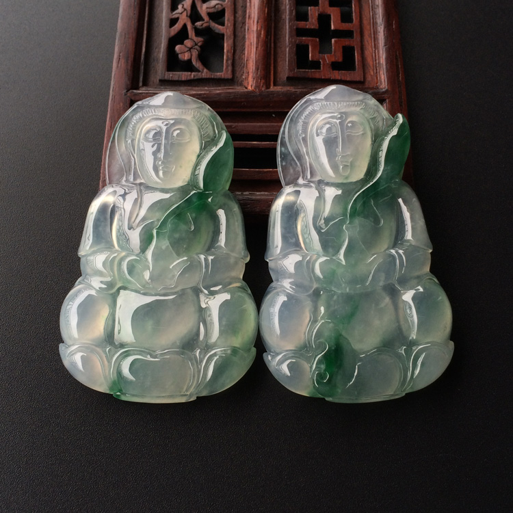 (超值推荐)冰种飘花观音挂件(一对)
