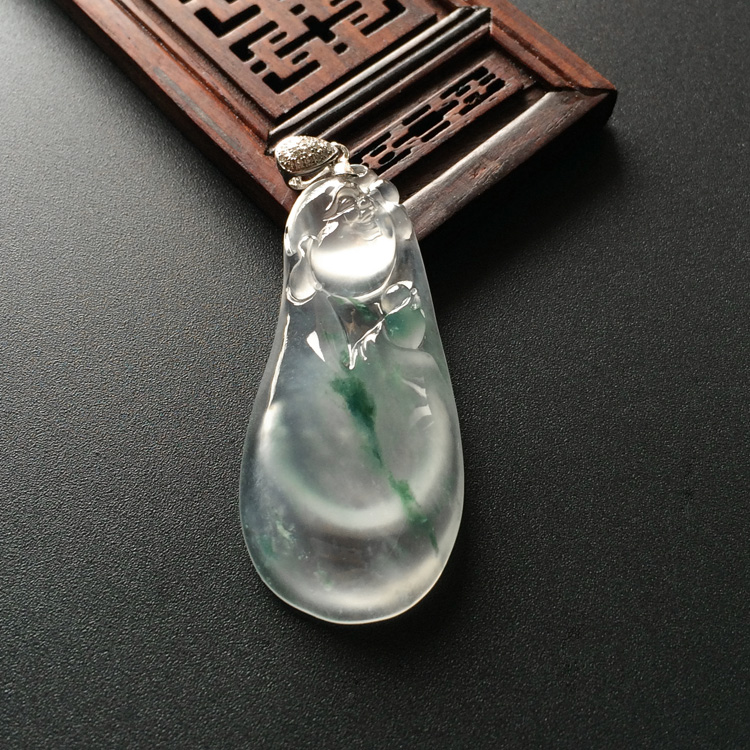 (超值推荐)冰玻种飘花逍遥佛挂件(金扣)