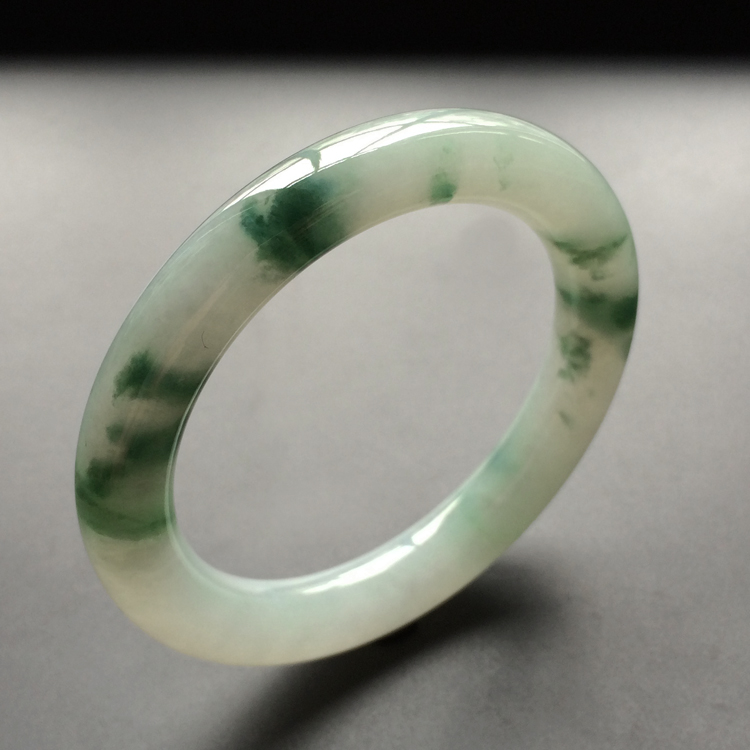 (超值推荐)糯冰种飘花圆条手镯(57.5mm)