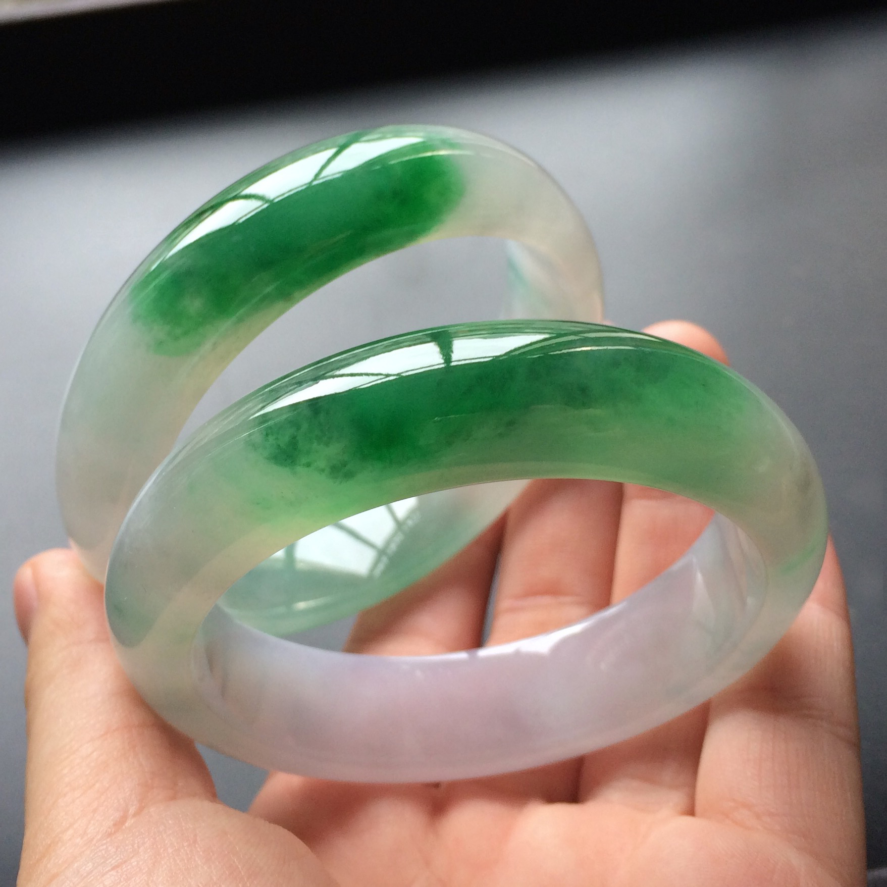 冰种飘翠手镯(一对)(57.4mm/57.6mm)