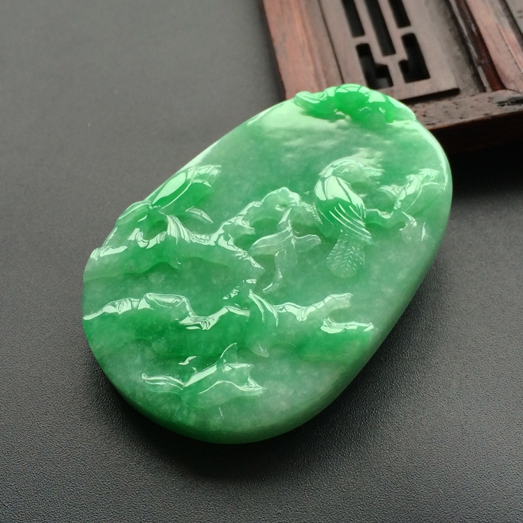 (超值推荐)糯冰种翠色喜上眉梢挂件