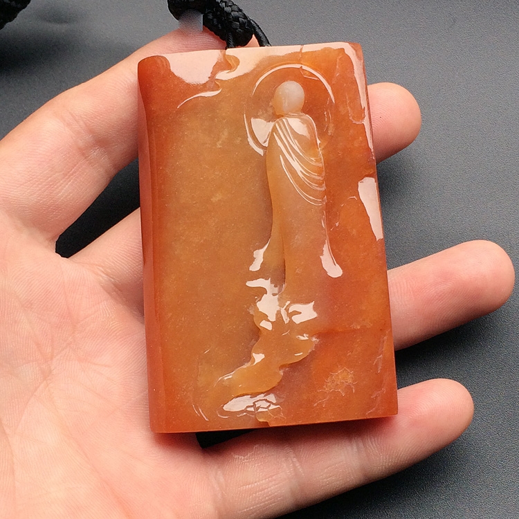 （超值推荐）（高松峰大师作品）糯冰种红黄翡地藏王挂件