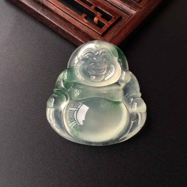 (超值推荐)冰玻种飘花玉佛挂件