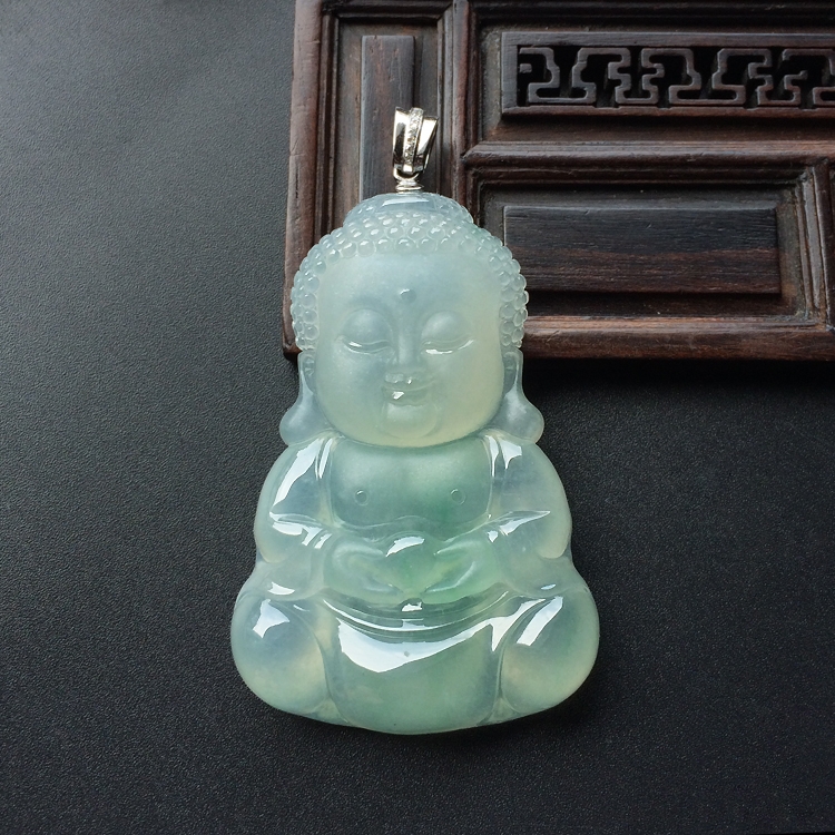 冰种晴水略飘花宝宝佛挂件
