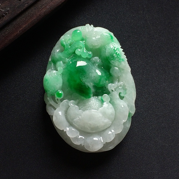 （超值推荐）糯冰种飘翠富贵花开挂件