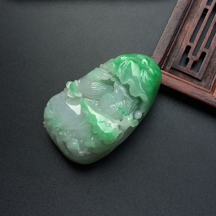 （超值推荐）糯冰种飘翠百年好合挂件