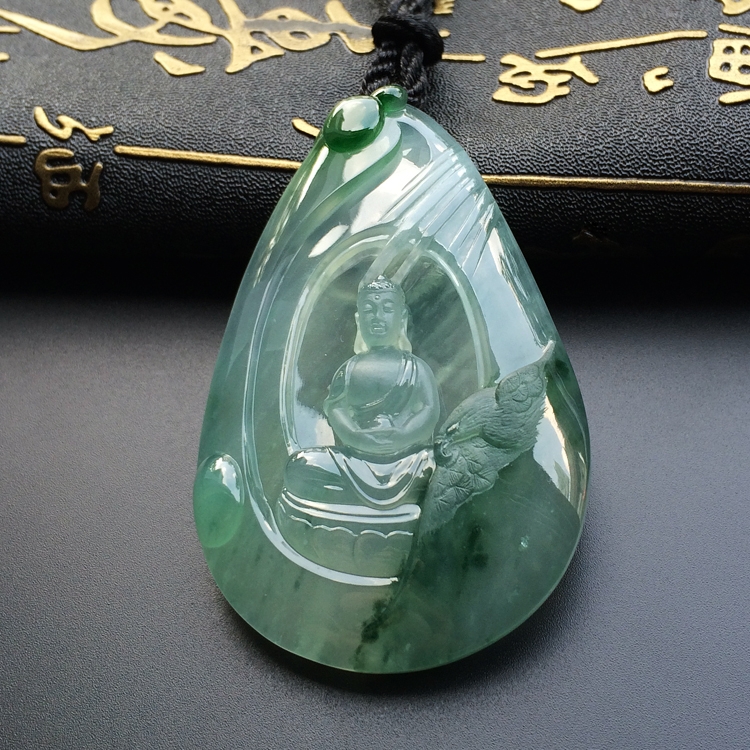 （超值推荐）冰玻种飘花阿弥陀佛挂件
