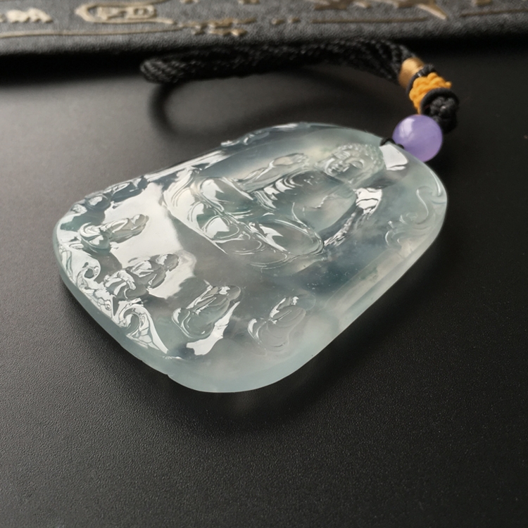 (超值推荐)冰玻种淡晴水略飘花大日如来挂件