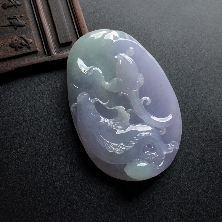 糯冰种紫罗兰年年有余挂件
