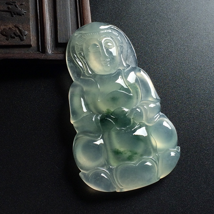 冰种飘花观音挂件