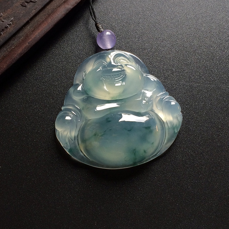 冰种飘花玉佛挂件