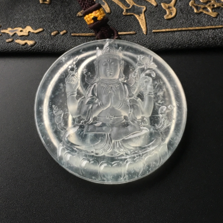 (超值推荐)玻璃种无色四臂观音坐像挂件