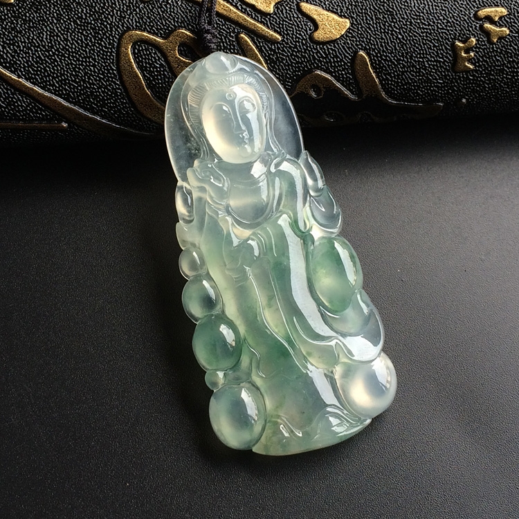 冰种飘花站观音挂件