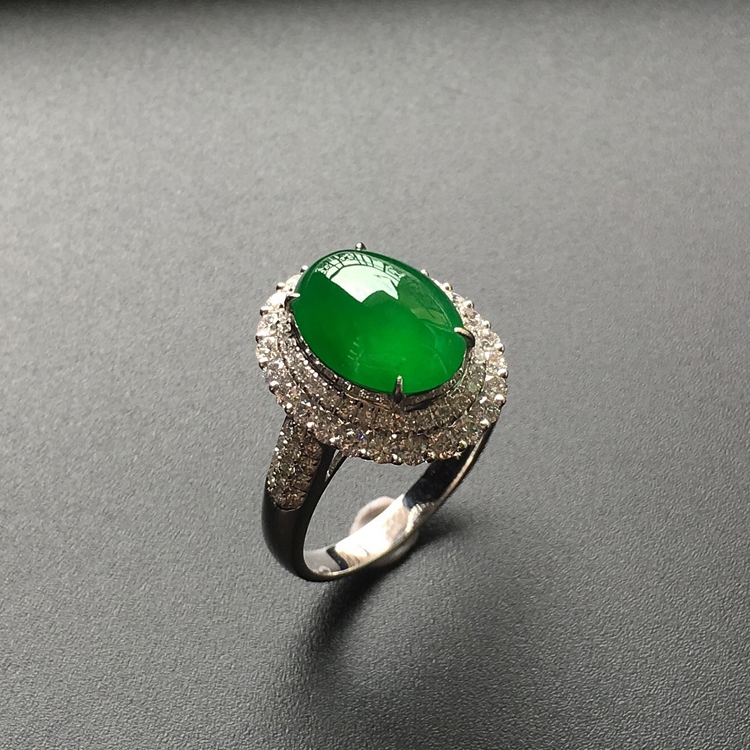 (超值推荐)冰玻种正阳绿镶白金钻石戒指