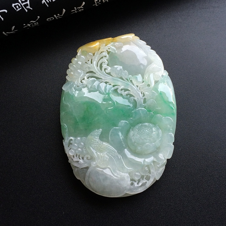 （超值推荐）糯冰种淡三彩花开富贵挂件