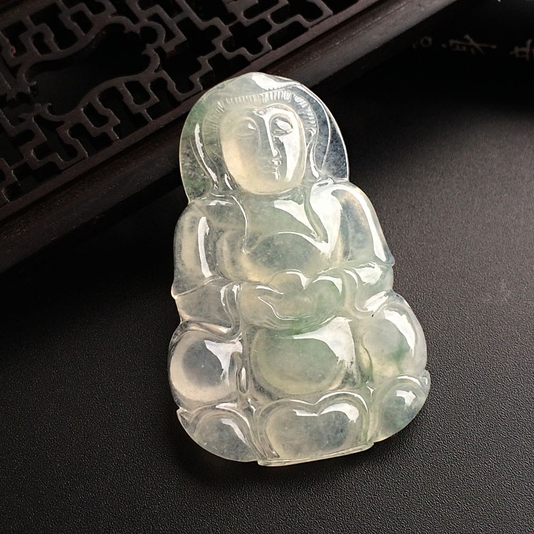 冰种略飘花观音挂件