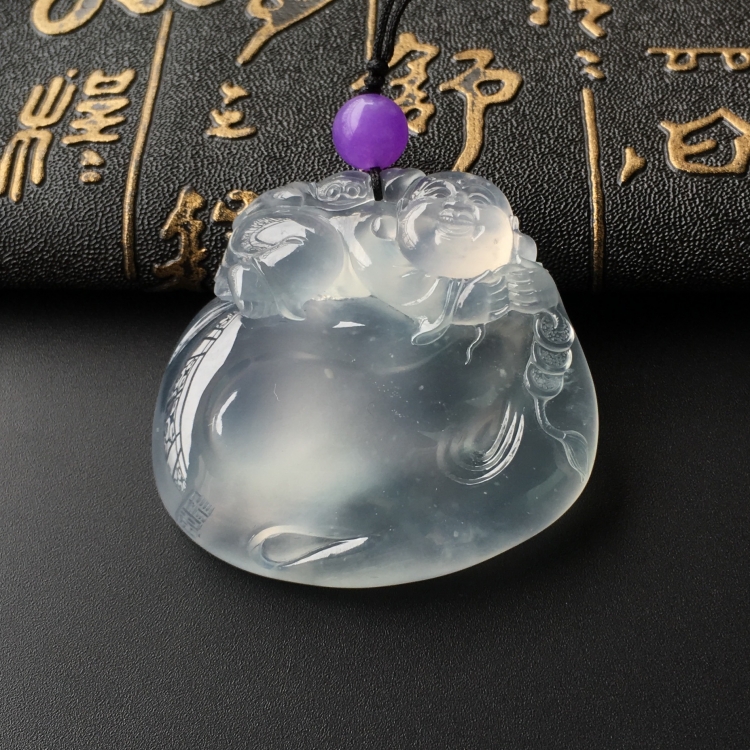 (超值推荐)玻璃种淡晴水布袋佛挂件
