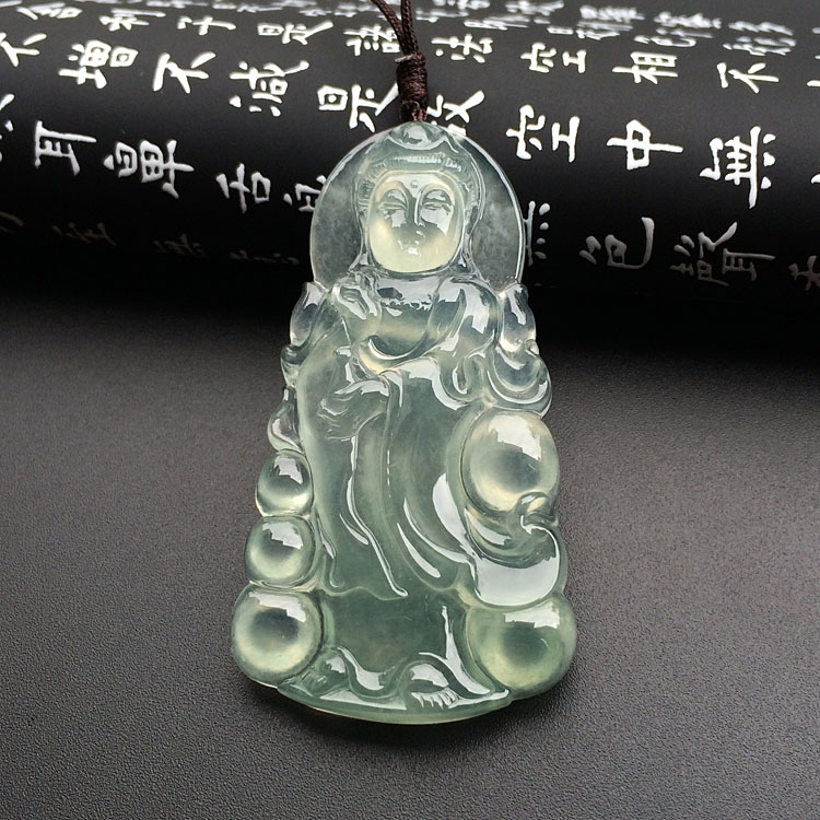 （超值推荐）冰玻种淡晴水站观音挂件