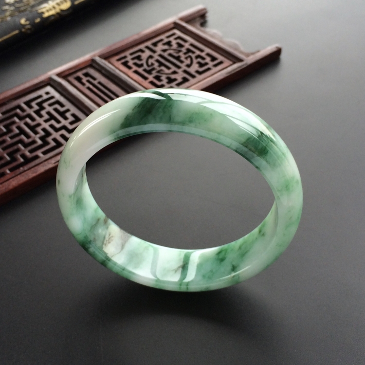 (超值推荐)糯冰种花青手镯(57.5mm)