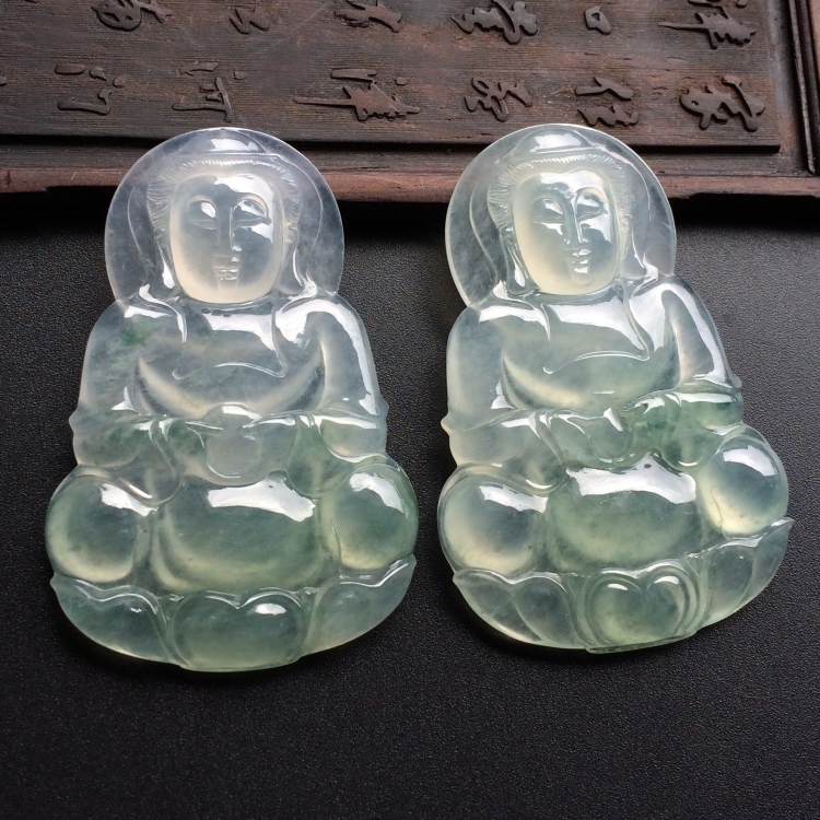 （超值推荐）冰种飘花观音挂件（一对）