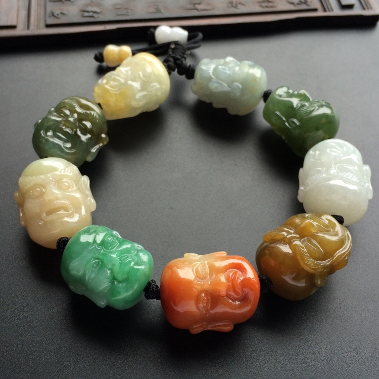 （超值推荐）糯冰种三彩罗汉头手链