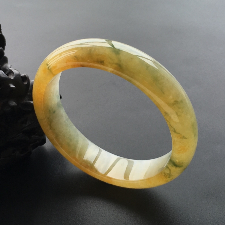 (超值推荐)糯冰种黄翡飘花手镯(54.3mm)