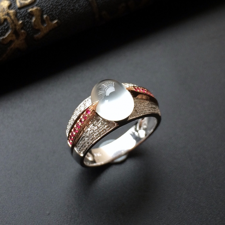 (超值推荐)冰玻种无色镶白金钻石彩宝戒指