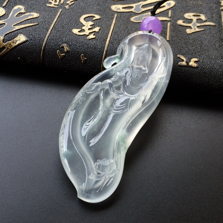 (超值推荐)玻璃种略飘花杨柳净瓶观音挂件