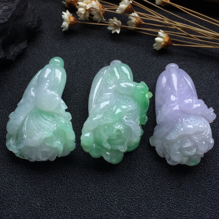 （超值推荐）糯冰种飘翠/紫罗兰白菜挂件（单价）
