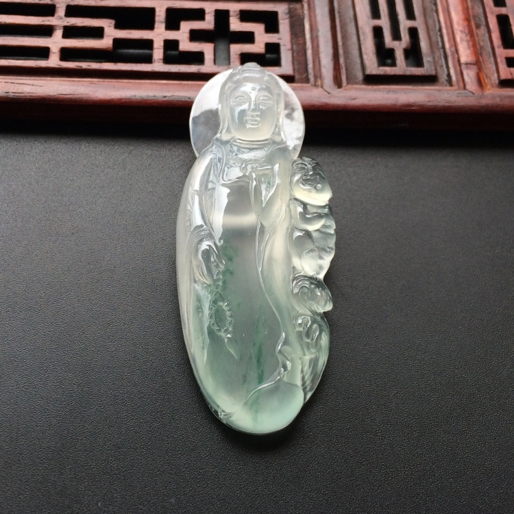 (超值推荐)冰种飘花站观音挂件