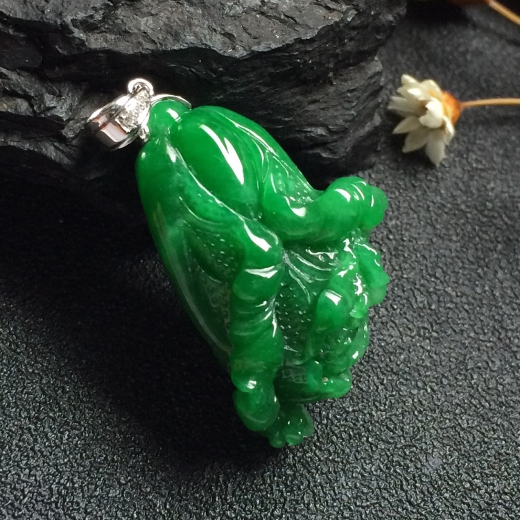 （超值推荐）糯冰种深绿白菜挂件